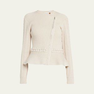 SIMKHAI Andi Fisherman Knit Peplum Jacket